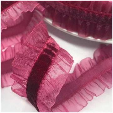 Elastīga samta lente ar organzas valnīti 17mm - bo