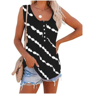 Summer Women"s Round Neck Loose Striped Sleeveless
