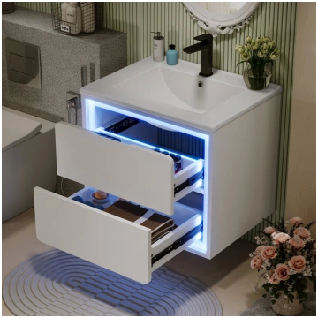Sienas vannas istabas skapītis ar izlietni un LED 