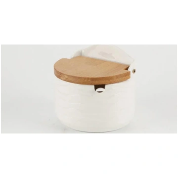 Japanese Style Ceramic Seasoning Jar Set Wood Lid