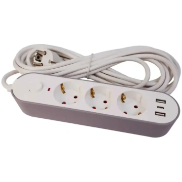 Pagarinātājs 3-vietīgs ar 2 USB + Type-C, 3m, ar s