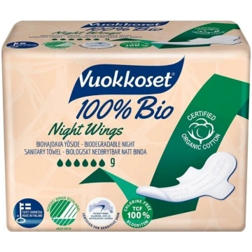 Higiēnas paketes Vuokkoset Night Wings 100% BIO, 9