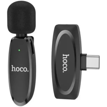 Hoco L15 bezvadu lavalier mikrofons, USB-C – melns