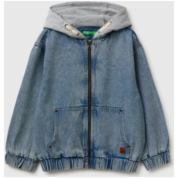 Denim bomber jacket with fleece hood - S