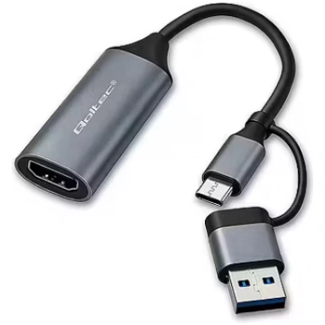 Qoltec Adapter USB C USB A HDMI 4K 30Hz aluminium 