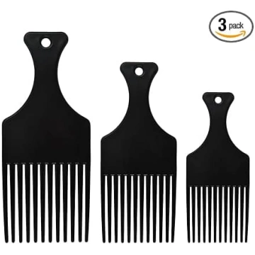 Afro matu ķemme, 3 iepakojumi Melna plastmasas pla