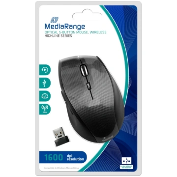 MOUSE USB OPTICAL WRL 5-BUTTON/BLACK MROS207 MEDIA