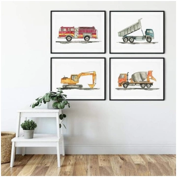 Būvniecības transportlīdzekļu Boys Wall Art Audekl