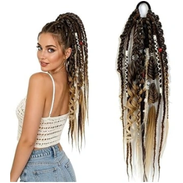 Elastīga dreidlokveida zirgastes frizūra boho stil