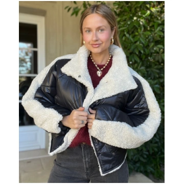 Darla Black Quilted Shearling Contrast Coat - Medi
