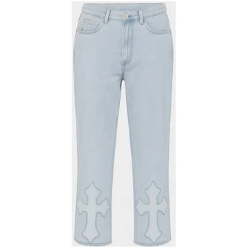 Cross Embroidered Wide Leg Jean