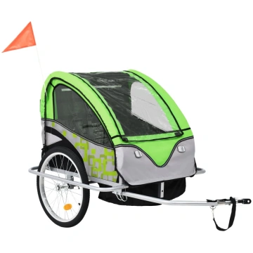 Bērnu Velo Piekabe, Ratiņi, Zaļi Ar Pelēku Vidaxl