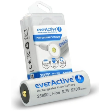 everActive 26650 3.7V Li-ion 5200mAh micro USB aku