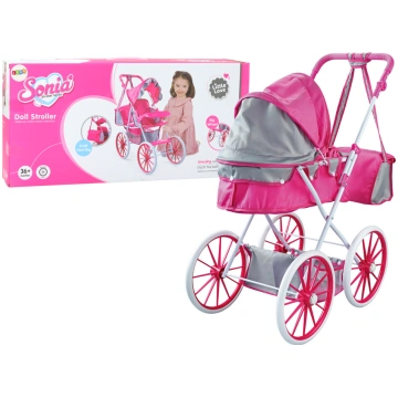 Doll Stroller Metal Bag Big Wheels Pink Lean Toys