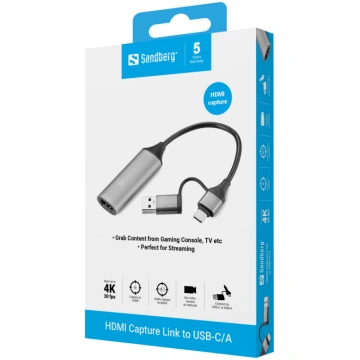 Adapteris Sandberg HDMI Capture Link to USB-C/A US