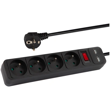 PR-470WSP/USB 4-Socket Power Extension Cord+USB wi