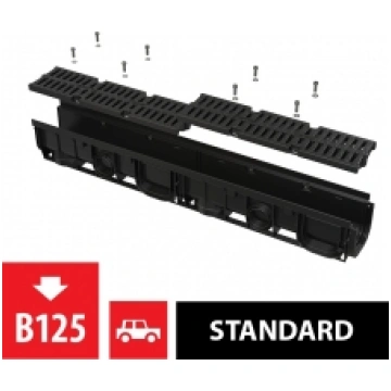 Drenāžas kanāls 100mm B125, plastikas rāmis,kompoz