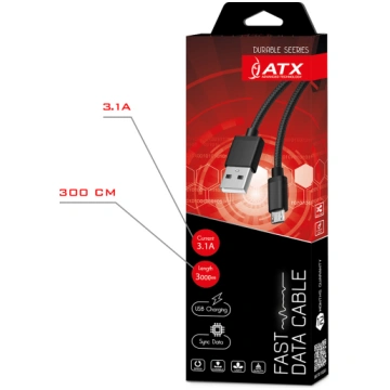 ATX lādēšanas / datu kabelis Micro USB 3.1A (3 met