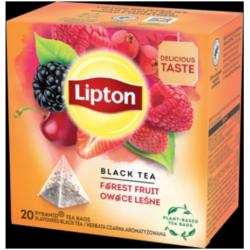 Melnā augļu tēja LIPTON FOREST FRUIT, 20 piramīdas