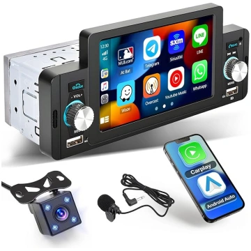 Hikity 1 DIN RadioCarplay Android auto 5 collu skā