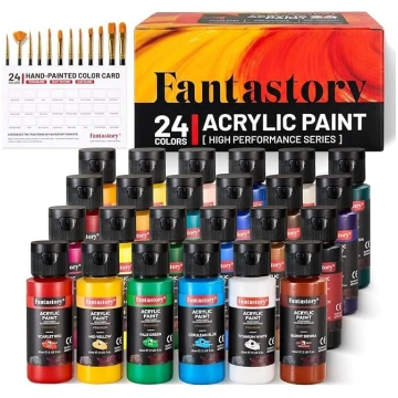 Fantastory Oster Acrylfarben Set 24x 60ml,12 Pinse