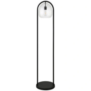 65" Black Column Floor Lamp With Clear Seeded Glas