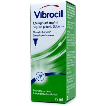 Vibrocil 2,5mg/0,25mg/ml deguna pilieni, šķīdums 1