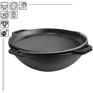 Āzijas čuguna katls ar čuguna vāku-grillpanna 12 L