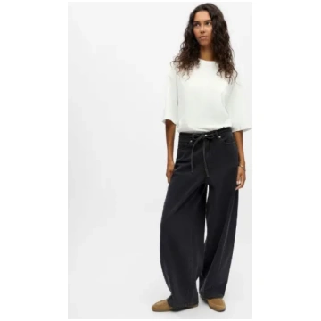 Object Elsa Wide Leg Barrel Fit Jeans - Black Deni