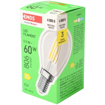 LED spuldze neitrāli balta, E14 5.9W, 806lm, 4000K