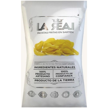 Artisan potato chips in frying pan, from Madrid, b