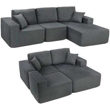 HOMCOM Corner Sofa with Sleep Function, L-Shaped 2