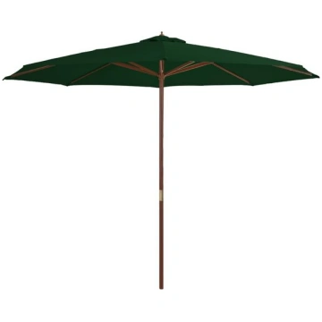 vidaXL dārza saulessargs ar koka kātu, 350 cm, zaļ