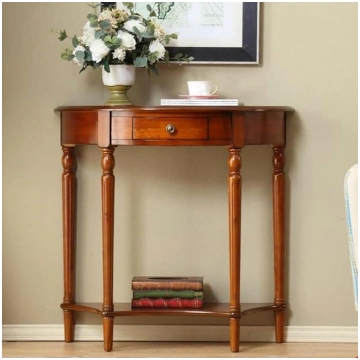 Crescent-shaped Wooden Console Table with Drawer a