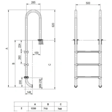 Peldbaseina trepes Flexinox LINA 3 pakāpieni