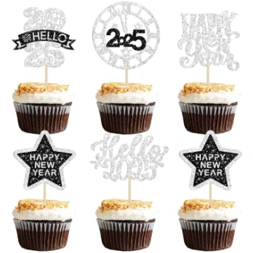 Gyufise Laimīgu Jauno gadu 2025 Cupcake Toppers Sv