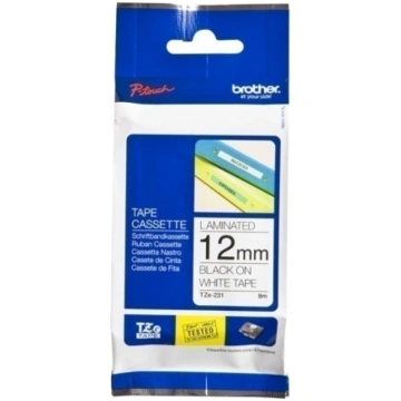 BROTHER TZE-231 BLACK ON WHITE LABELLING TAPE 12MM