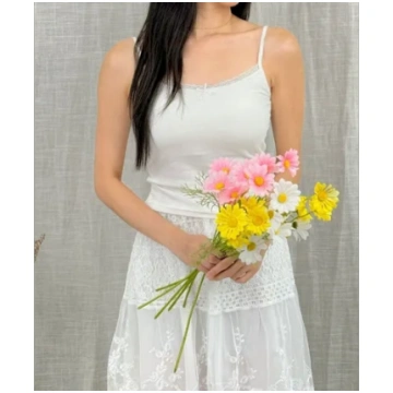 Lace Singlet Top - White / Light Pink