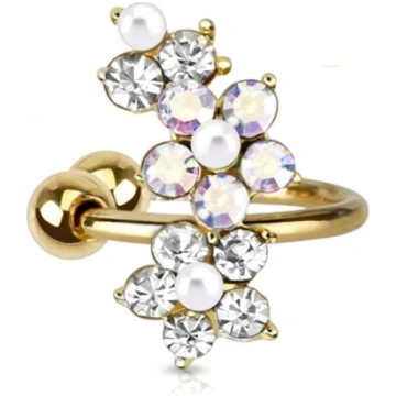 Bungsa Golden Ear Cuff Flower with Zirconia Crysta