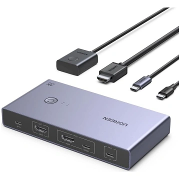 UGREEN USB C KVM slēdzis 4K60Hz 2 PC 1 monitoram A