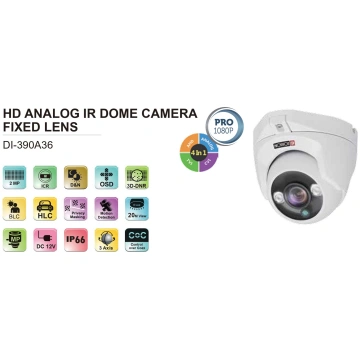 AHD/Turbo HD/TVI/CVI Kamera 2 MP 3.6mm IR 15m 12v