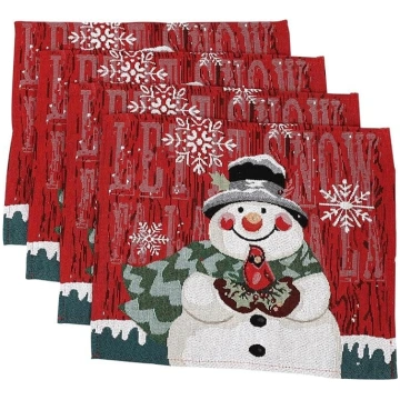 Set of 4 Christmas Place Mats with Snowman Embroid