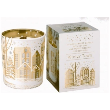 Aromātiskā svece ar koka degli Winter Town Bartek 