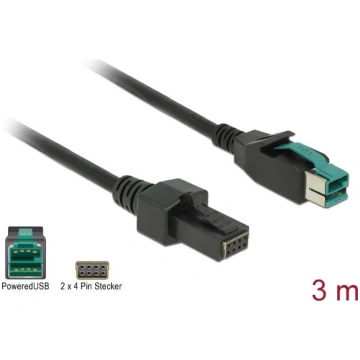 Delock PoweredUSB cable male 12 V > 2 x 4 pin male