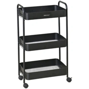 Three-tier mobile shelving unit, black, steel trol