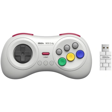 8BitDo M30 2.4G bezvadu tālvadības pults (Baltā)