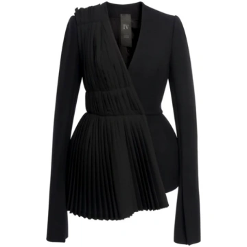 Black Wool Jacket With Diagonal Pleats