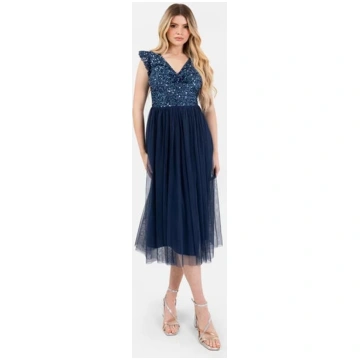 Maya Navy Embellished Twist Bodice Midi Dress