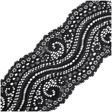 Elastīga mežģīnes lente 6,5cm 180862 - 2 melna