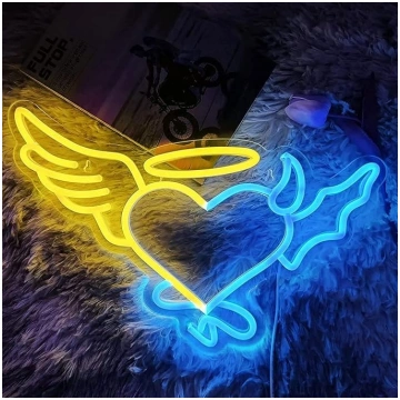 Neona zīme, eņģeļa un velna LED neona gaisma, zila